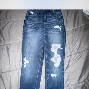 American Eagle Outfitters Dark Blue Distressed Skinny Jeans